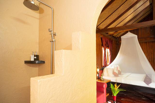 Rain shower in a terrace bungalow